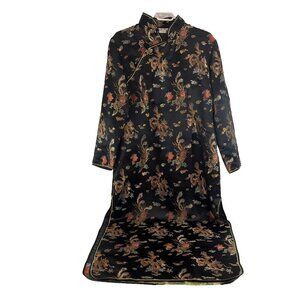 Yi Fang Asian Cheongsam Dress Women Black Embroidered Dragon Peacock Side Slit